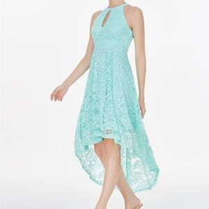 Dress, dark green high low halter neck